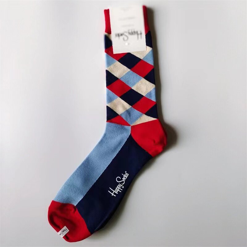 Happy Socken Herren Diamond Check Socken vier Jahreszeiten reine Baumwolle geometrische Muster Sports ocken