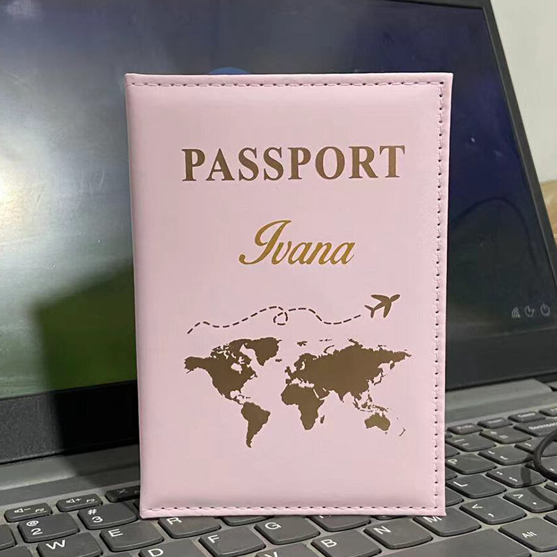 Map Passport Cover Custom Name Passport Holder Travel Wallet Covers for Passports Gold Letters Passeport Personnalisé