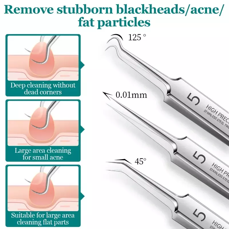 Acne Needle Set Blackhead Stainless Steel Blackhead Clip Tweezers Pore Cleanser Women Skin Face Extractor Deep Cleaning Tool