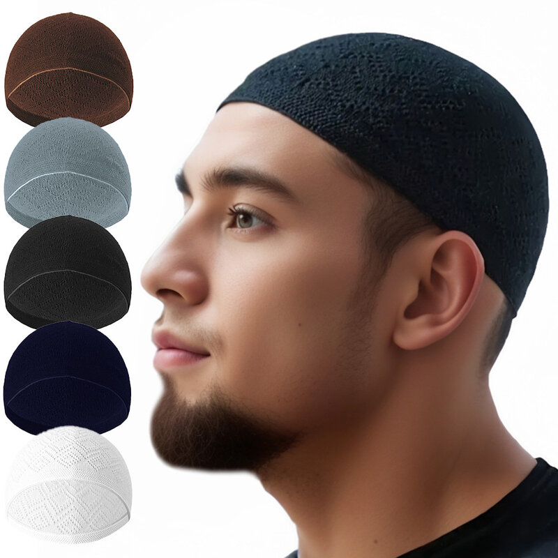 Ramadan musulmano cappello Cut-out traspirante berretto da preghiera in maglia uomo parrucca Caps Kufi ebraico Islam uomini Beanie arabia saudita Tax Products turchia