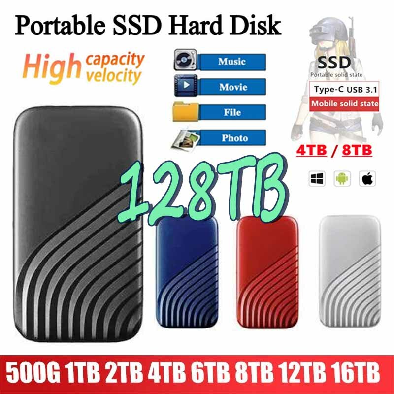 휴대용 오리지널 고속 SSD 외장 하드 드라이브, 대용량 저장 장치, USB 3.0 인터페이스, 노트북 및 컴퓨터용, 500GB, 1TB, 2TB, 128TB