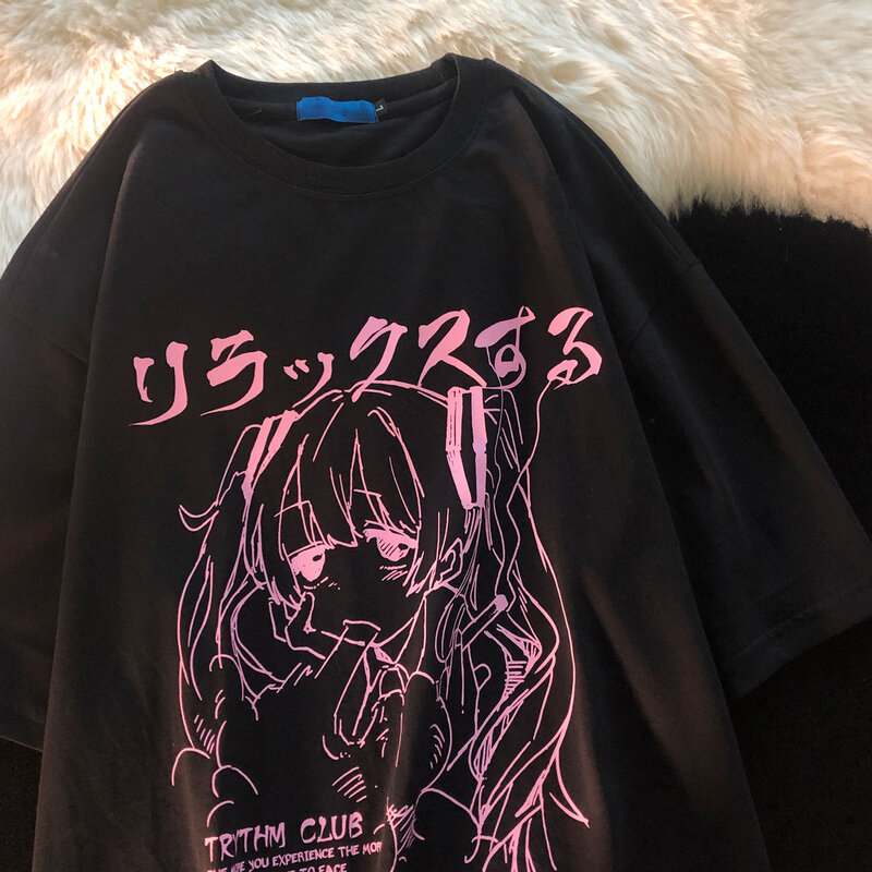 レディーストップス,ファッショナブルなTシャツアニメy2k,プリントカワイイ服,日本のグラフィック,ストリートウェア,原宿grunge