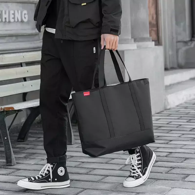 Bolsas masculinas de lona impermeável com alça superior, bolsa de grande capacidade, sacolas de compras casuais, estilo japonês
