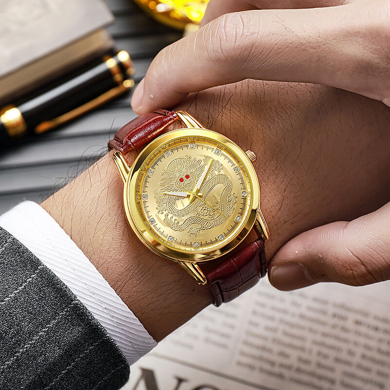 Мужские кварцевые часы с ремешком, модные деловые часы с рисунком Jinlong