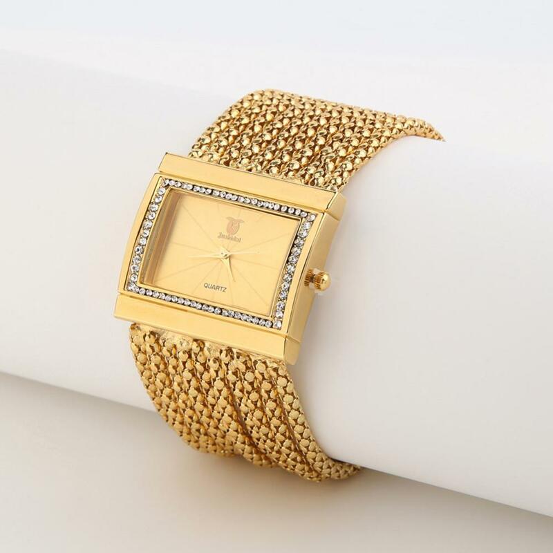 Relógio feminino de liga de contas douradas, quartzo analógico, pulseira dourada, relógio feminino, multi-camada, Top Luxo