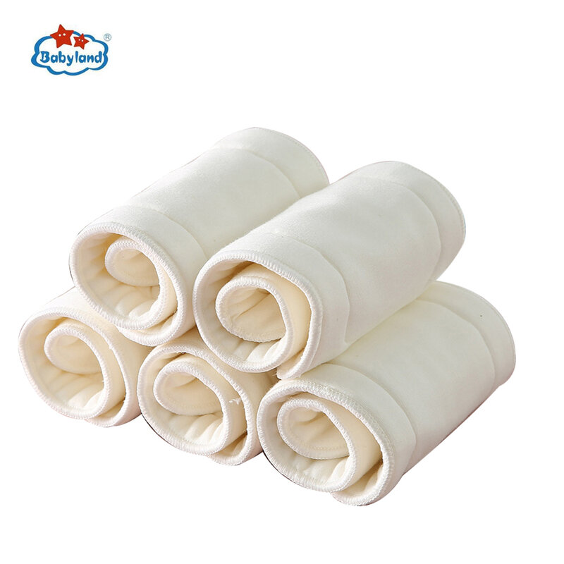 [Babyland】5 piezas/Grupo inserciones de algodón de bambú de 5 capas forros de pañales de algodón suave absorbentes insertos de pañales de algodón de Bambú