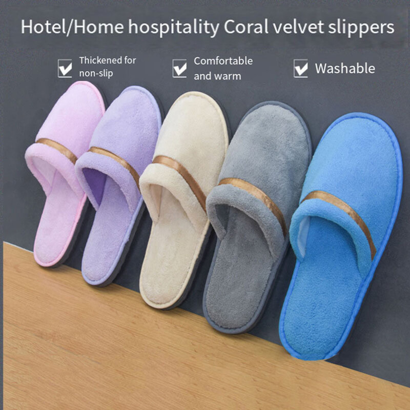 1 para jednorazowe kapcie przenośnych pantofli podróżnych po prostu antypoślizgowe klapki hotelowe domowy kapeć z koralowego polaru dla kobiet
