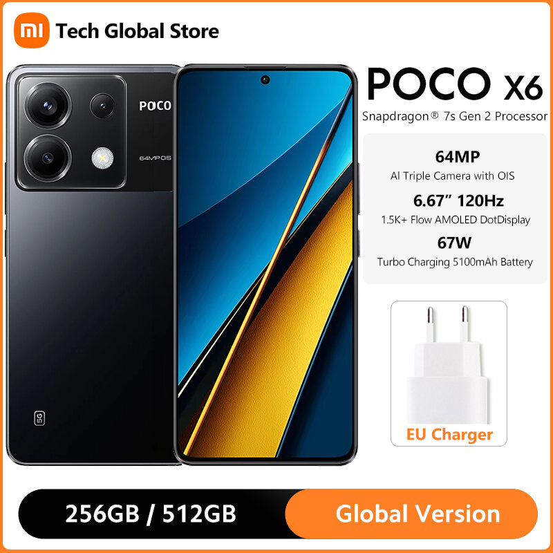 POCO-Smartphone X6 5G, Snapdragon 7s, Isabel 2, 6.67 ", écran AMOLED 120Hz, triple caméra 64MP, charge turbo 67W, NDavid, version globale