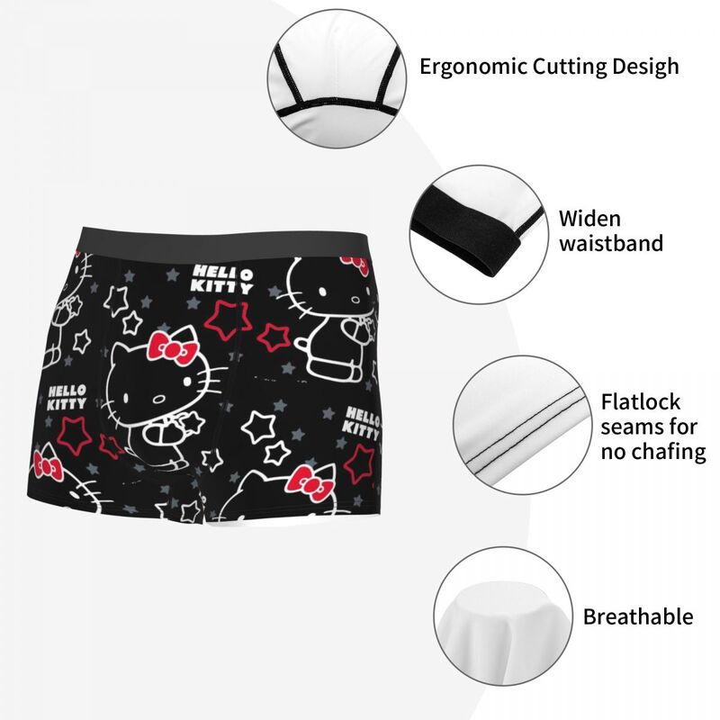 Ropa interior de Hello Kitty para hombre, Bóxer blanco Sanrio Kitty, pantalones cortos suaves, bragas
