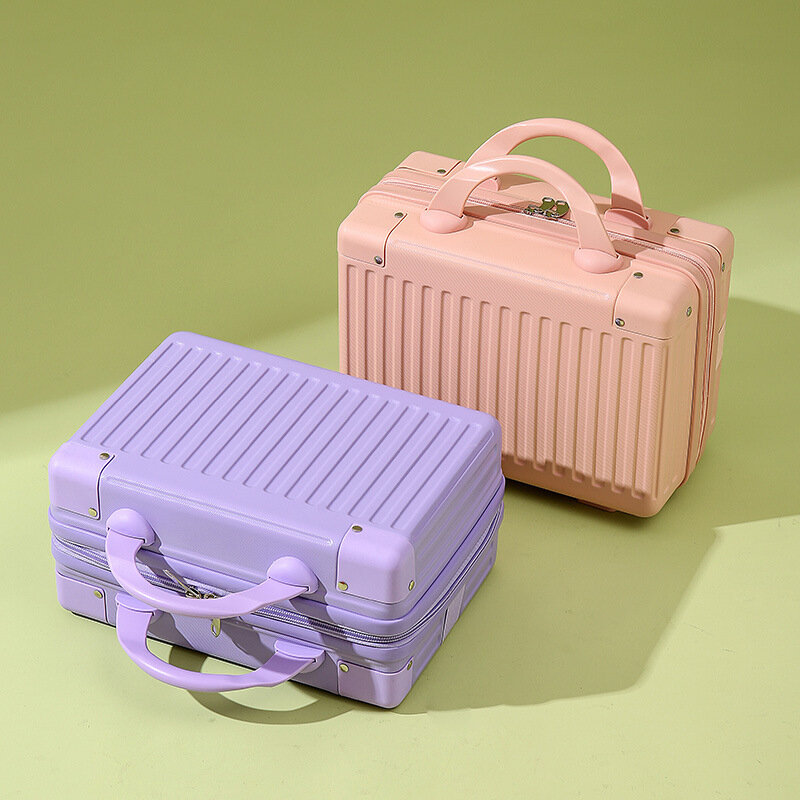 Kotak penyimpan koper wanita, koper Jinjing 14 inci untuk perjalanan kabin kecil pembawa koper kotak penyimpan Makeup untuk perempuan