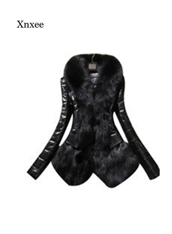 Abrigo de piel sintética para mujer, chaqueta informal de piel sintética con cuello, color negro