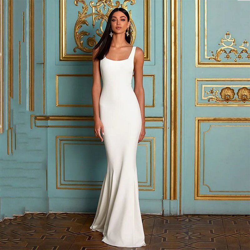 Женское атласное свадебное платье It's yiiya, белое платье до пола без рукавов с квадратным вырезом и открытой спиной на лето 2019
