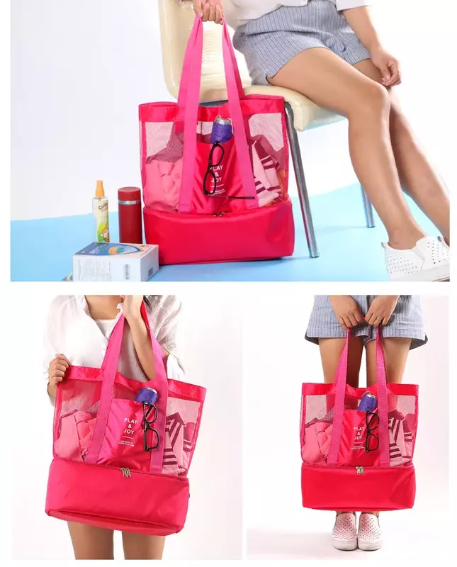 Вместительная женская сетчатая прозрачная сумка, большая двухслойная Теплосберегающая пляжная сумочка для пикника