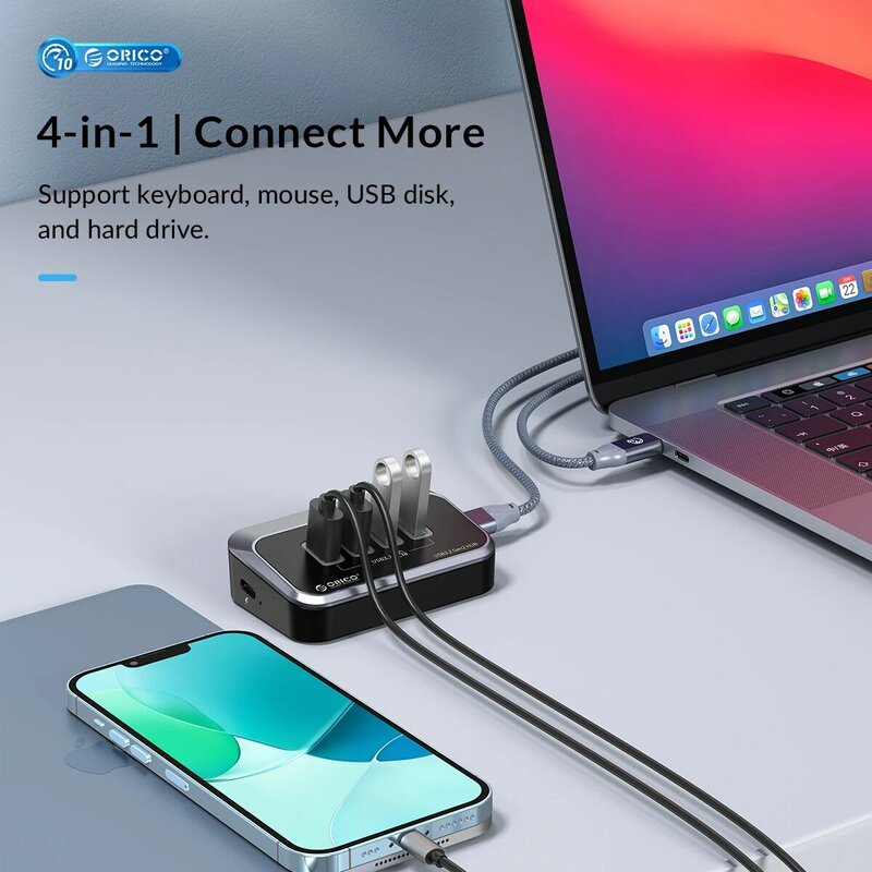 New ABS 10Gbps USB3.2 HUB SuperSpeed Type-C Splitter OTG Adapter With USB C Power Supply Port for MacBook Computer Accessories