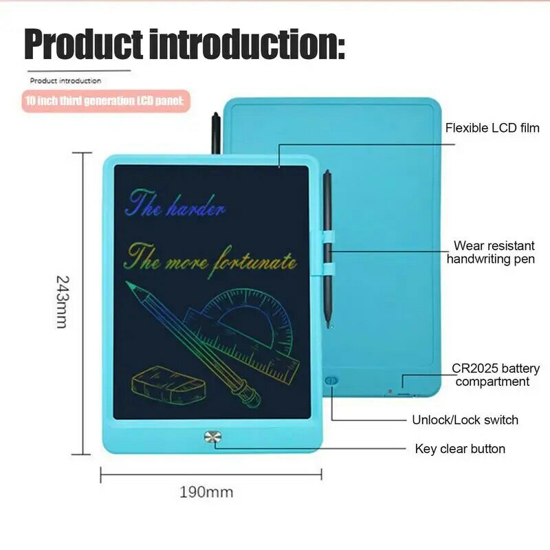 Tablette d'écriture LCD, 10 pouces, pour dessin coloré, bloc-notes, réutilisable, activité, apprentissage, jouets pour 3-8 ans