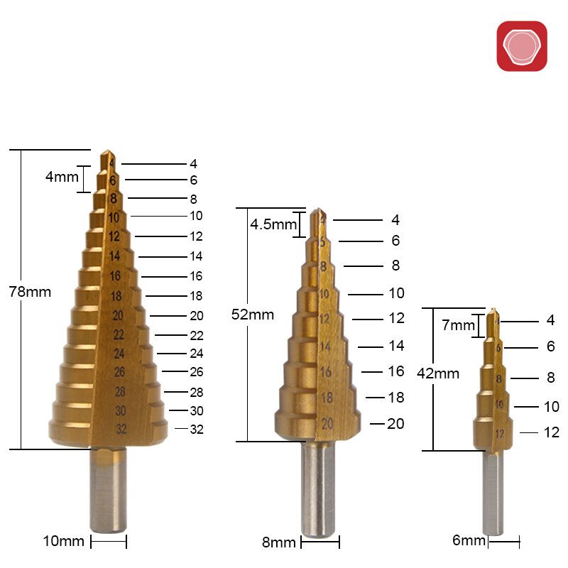Набор ступенчатых сверл, комплект из быстрорежущей стали и титана, для работ по дереву, 4-12 4-20 4-32 мм 3 6 8 мм