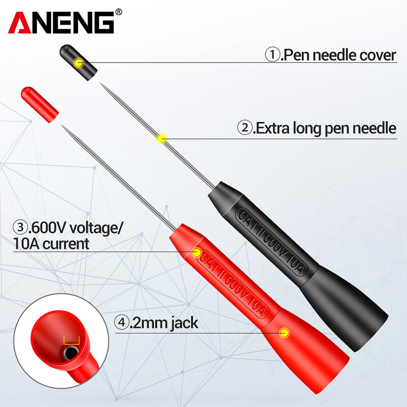 Aneng 1ペアユニバーサルマルチメータテストプローブヒント測定装置ピンポータブルテスター取り外し可能なアクセサリー
