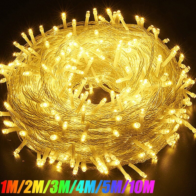 10/1M LED String Lights Battery Powered Copper Silver Wire Garland Light Waterproof Fairy Lights Garden Wedding Party Decoration