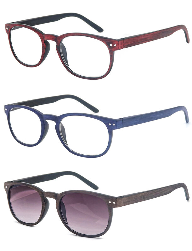 MODFANS-gafas de lectura redondas para hombre y mujer, lentes de lectura de aspecto de madera, Marco Vintage, bisagra de primavera con dioptrías de + 0,5 a + 5,0