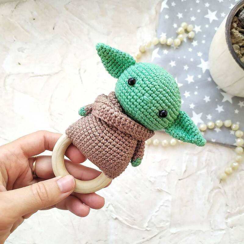 1pc Wooden Crochet Bunny Rattle Toy BPA Free Wood Ring Baby Teether Rodent Baby Gym Mobile Rattles Newborn Educational Toys