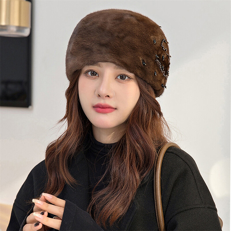 女性の冬の帽子,ミンクの髪でいっぱいの冬の耳の保護,ファッショナブル,快適