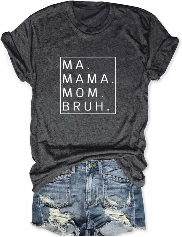Mama Crewneck T-Shirt für Frauen ma Mama Mutter Bruh T-Shirt Top für Mutter Kurzarm lässig T-Shirt Geschenk lustige Tops trendy