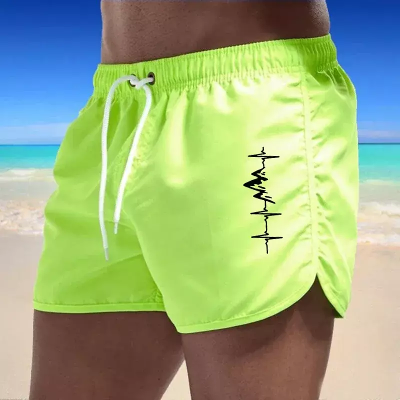 Pantaloncini da spiaggia stampati con battito cardiaco da montagna da uomo pantaloncini da Surf Casual estivi ad asciugatura rapida