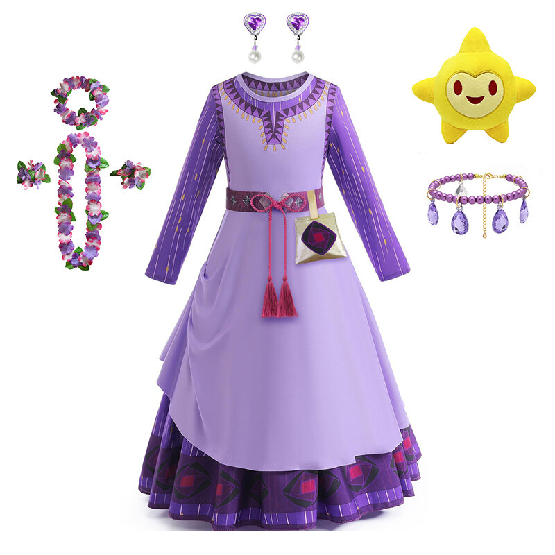 Kostum putri Disney Asha, Gaun Cosplay Anak perempuan pesta ulang tahun mewah Vestidos karnaval anak-anak 2-10t