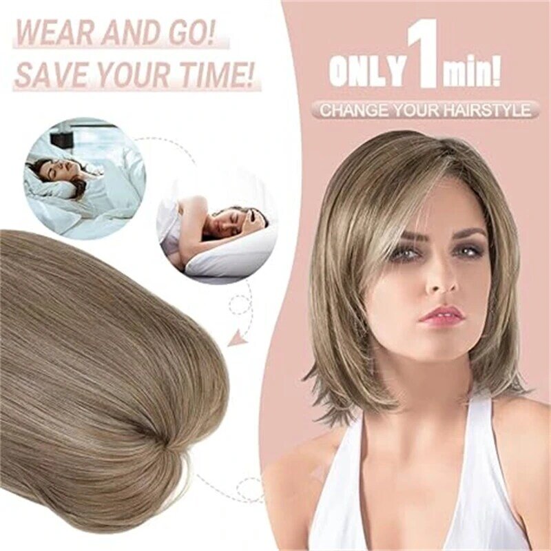 12 Inch Synthetic HairTopper Layered Synthetic Hair Toppers for Women with Thinning Hair Ash Light Brown with Highlights Hair To