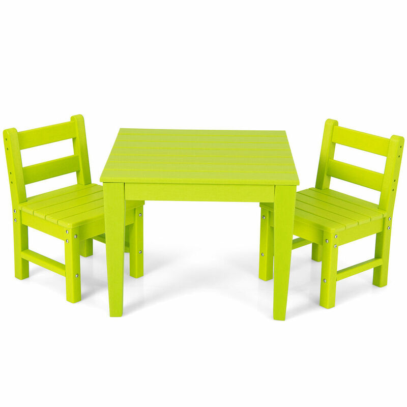 Costway 3 sztuk dla dzieci stół i 2 zestaw mebli z krzesłami na świeżym powietrzu Heavy-Duty w każdych warunkach pogodowych aktywność zestaw stołowy