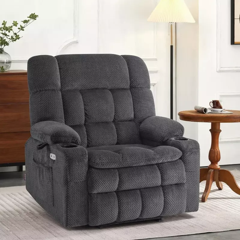 Dual Motor Power Lift Cadeira reclinável, Sofá com massagem e calor para idosos grandes, Cinza escuro, posição infinita, tecido de sofá