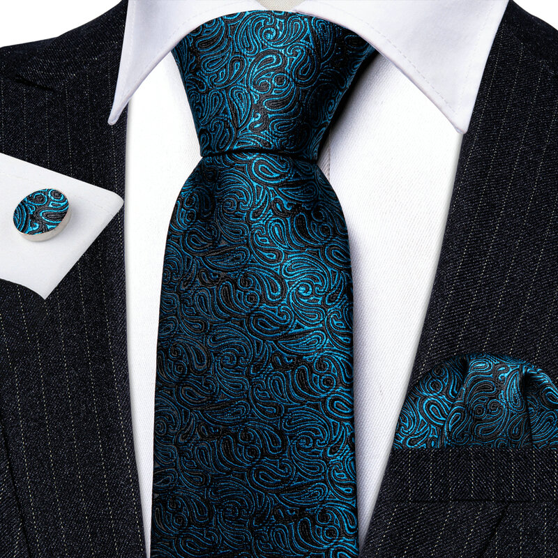 Набор из галстука и запонок для мужчин, модный синий Шелковый бабочка с пейсли-принтом, квадратные запонки, Свадебный Деловой Подарок Броши Wang в виде галстука