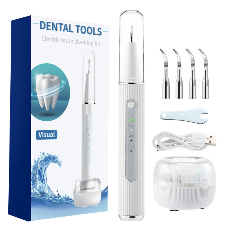 Visual Ultrasonic Dental Scaler Electric Portable Tooth Cleaner 3 Modes Oral Tartar Remover Plaque Stain Cleaner Charging Base