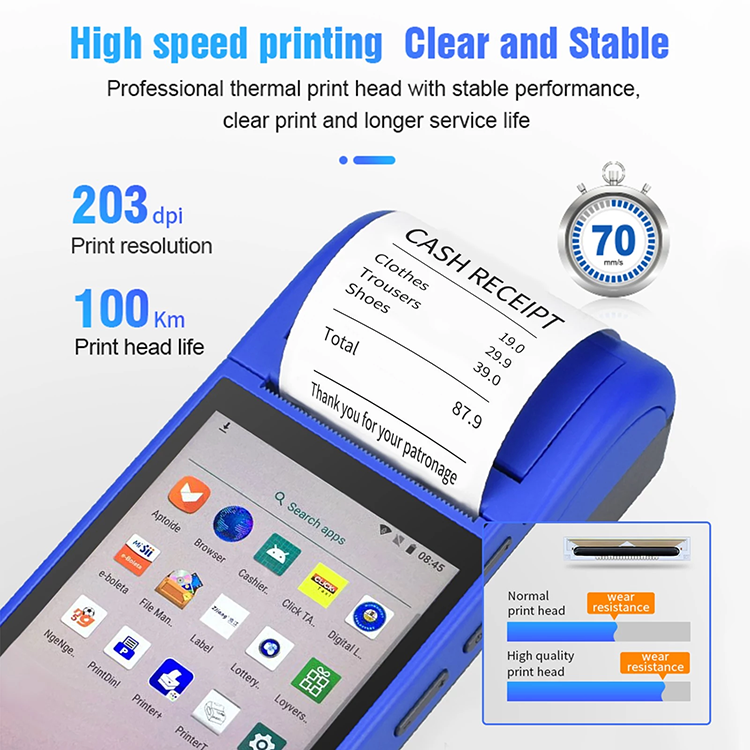 YHD-6000 휴대용 스마트 터미널 PDA, 안드로이드, USB, 블루투스, 와이파이, 빠른 스캔, 선명한 인쇄
