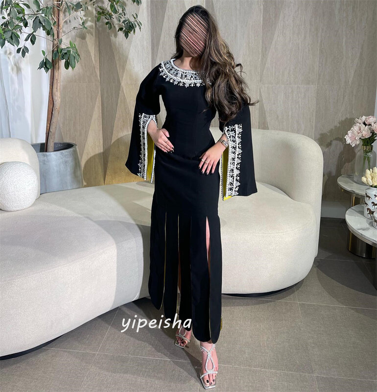 Prom Dress Saudi Arabia Classic Modern Style Formal EveningO-Neck A-line Beading Ankle-Length Satin Bespoke Occasion Dresses