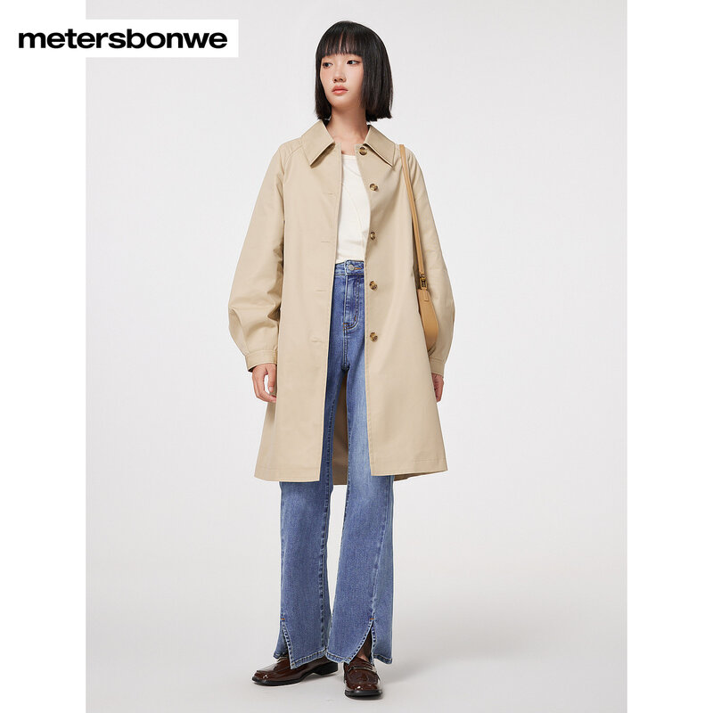 Metersbonwe-女性の基本的な綿のトレンチコート、女性の外側の衣類、ウインドブレーカーブランド、新しい春、秋