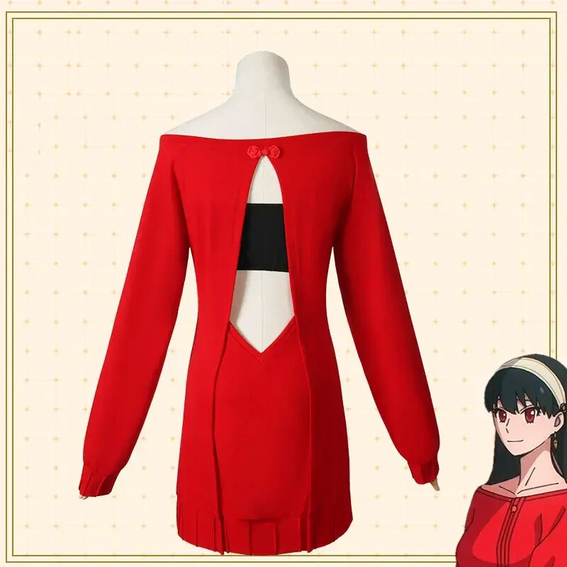 Yor Forger Cosplay kostum Sweater rajut merah panjang pakaian wanita keluarga mata-mata Anime