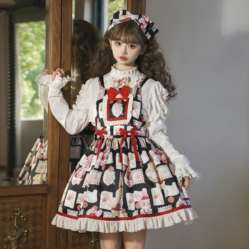 [Showa Kaleidoscope] Lolita Dress Vintage Women Jsk Sweet Lolita Dress High Waist Strap Princess Party Dresses Kawaii Lolita