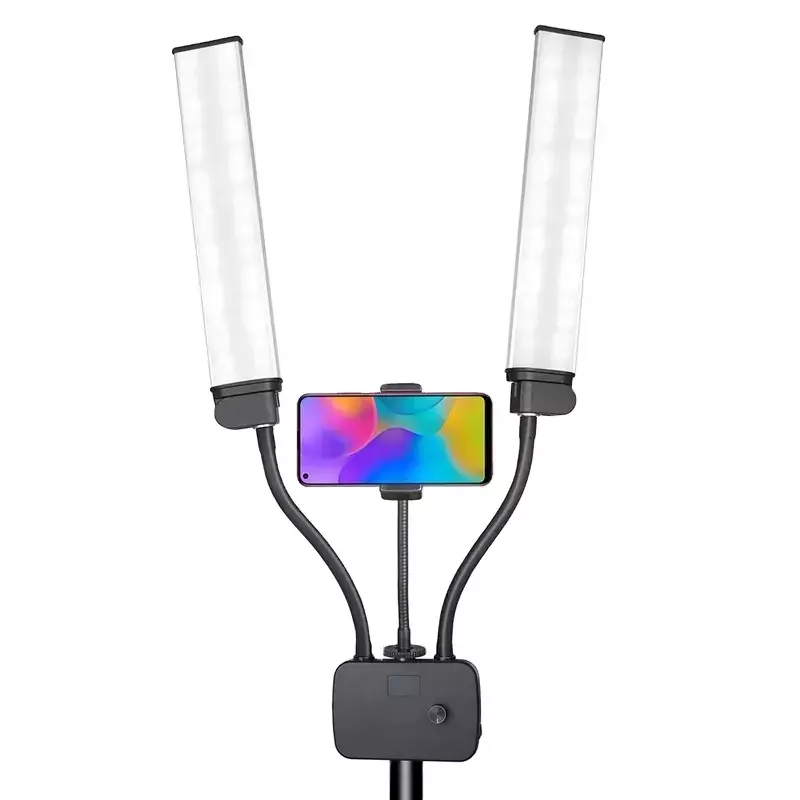 Anillo de luz LED con brazos dobles para maquillaje, luz de media luna con soporte para teléfono, relleno para fotografía