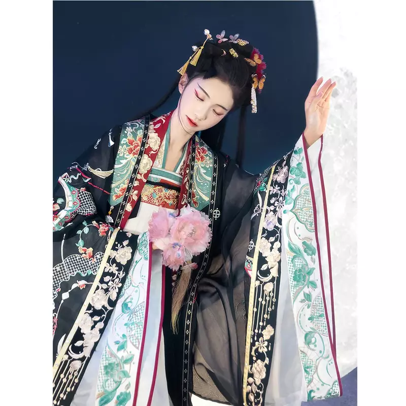 HanshangHualian-vestido tradicional chinês para mulheres, conjunto de peito original, roupas de cosplay, biyue, preto espacial, fada, casal, original, outono