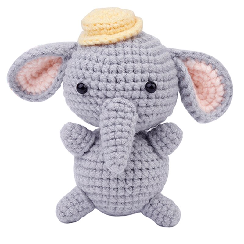 編み物糸と針、ぬいぐるみ人形、簡単で取り付けが簡単な象のかぎ針編みキット