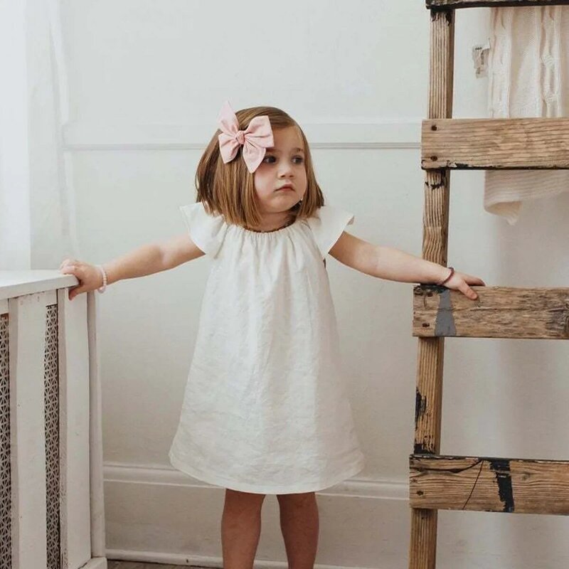 Vestido de verano para niña pequeña, prenda sencilla de algodón liso para el hogar