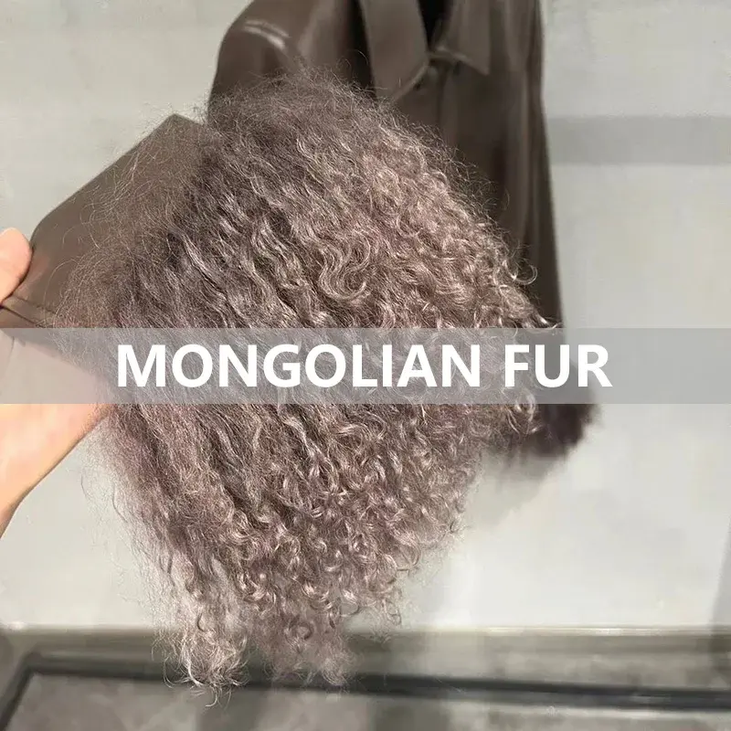 Women's Genuine Sheepskin Leather Jacket Turn Down Collar Lady Fashion Leather Coat Mongolian Fur Cuff GT5917