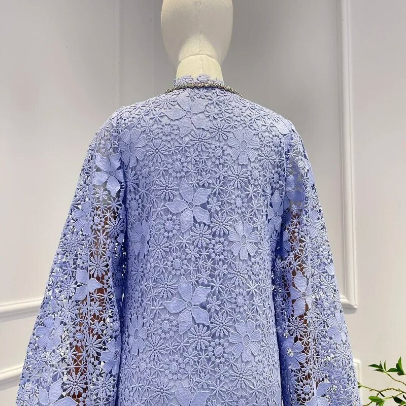Женское винтажное длинное кружевное платье, однотонное фиолетовое элегантное ажурное платье фиолетового цвета с цветочным узором и бусинами, весна-лето 2023