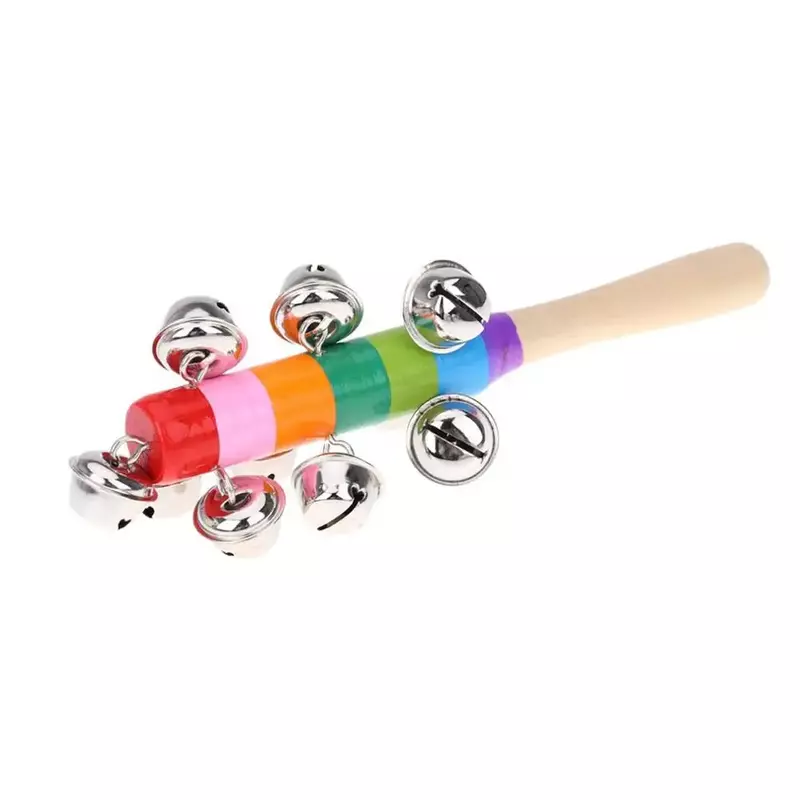 Neue bunte Regenbogen Hand Glocke Stick Holz Percussion Musikspiel zeug für Ktv Party Kinderspiel Großhandel Einzelhandel