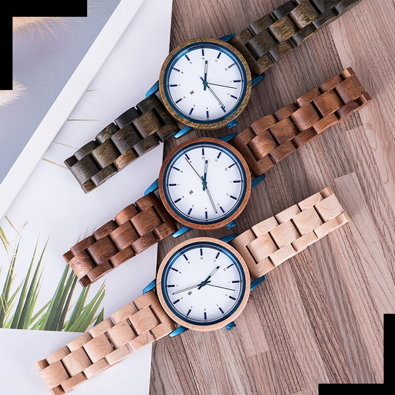 Unisex Handmade Maple Imported Quartz Watch, Display Analógico, Calendário, Alça Ajustável, Presente Elegante e Personalizado