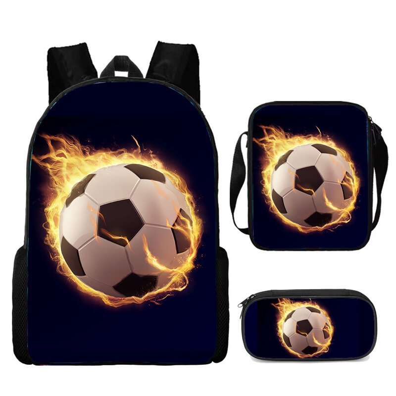 Set tas sekolah 3 buah, dengan tas bahu tas pensil, tas sekolah Catoon untuk anak laki-laki dan perempuan dengan cetakan sepak bola, berat ringan