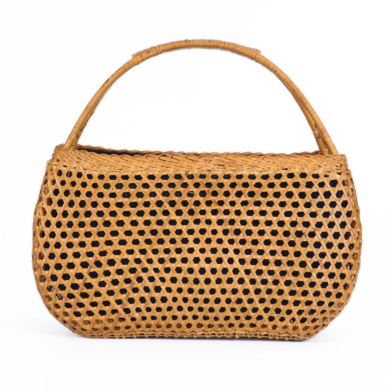 Rattan Weaving Basket Garden Picnic Shopping Basket Handbag Storage Bag Bohemian Retro