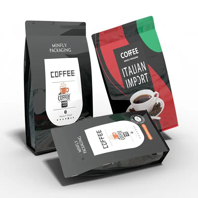 Prodotto personalizzato, clip per sacchetti sigillanti stampati personalizzati chicchi di caffè vuoti fondo piatto per patate imballaggio a goccia per alimenti sacchetti di caffè con va
