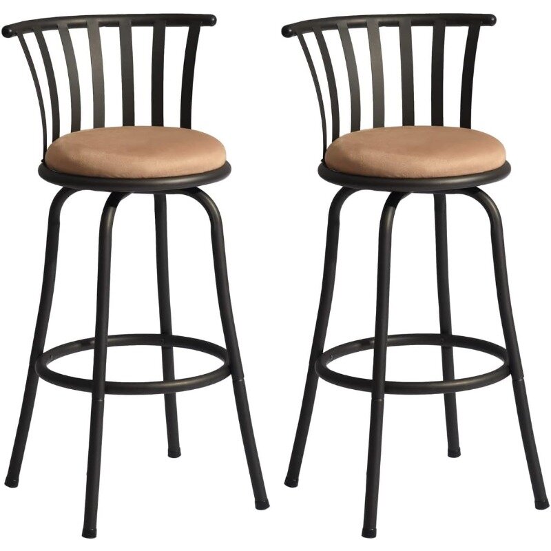 FurnitureR 24 INCH Country Style Industrial Counter Bar Stools Set of 2, Swivel Barstools with Metal Back, with Fabric